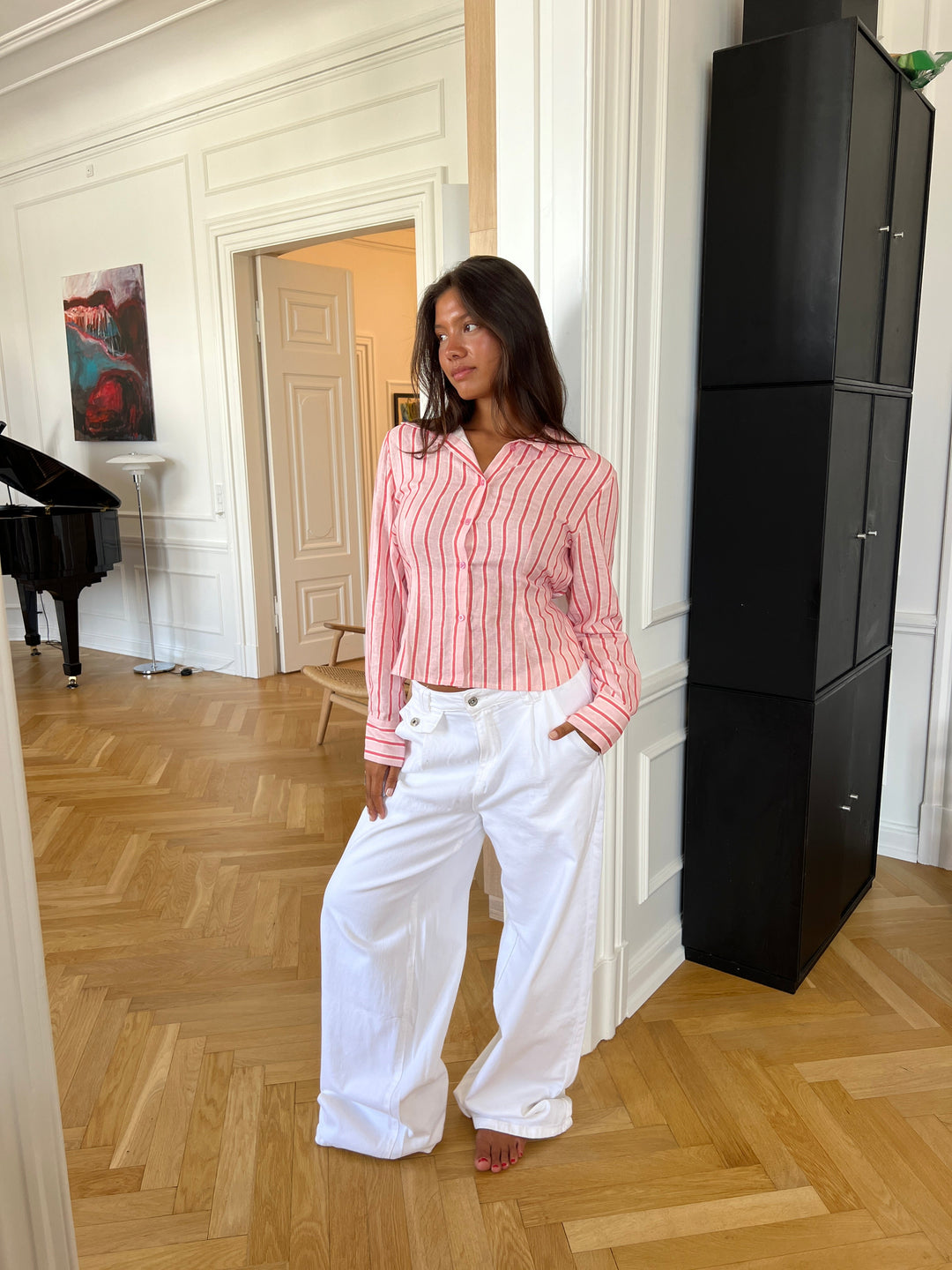 Liora striped linen shirt - Light pink/Pink
