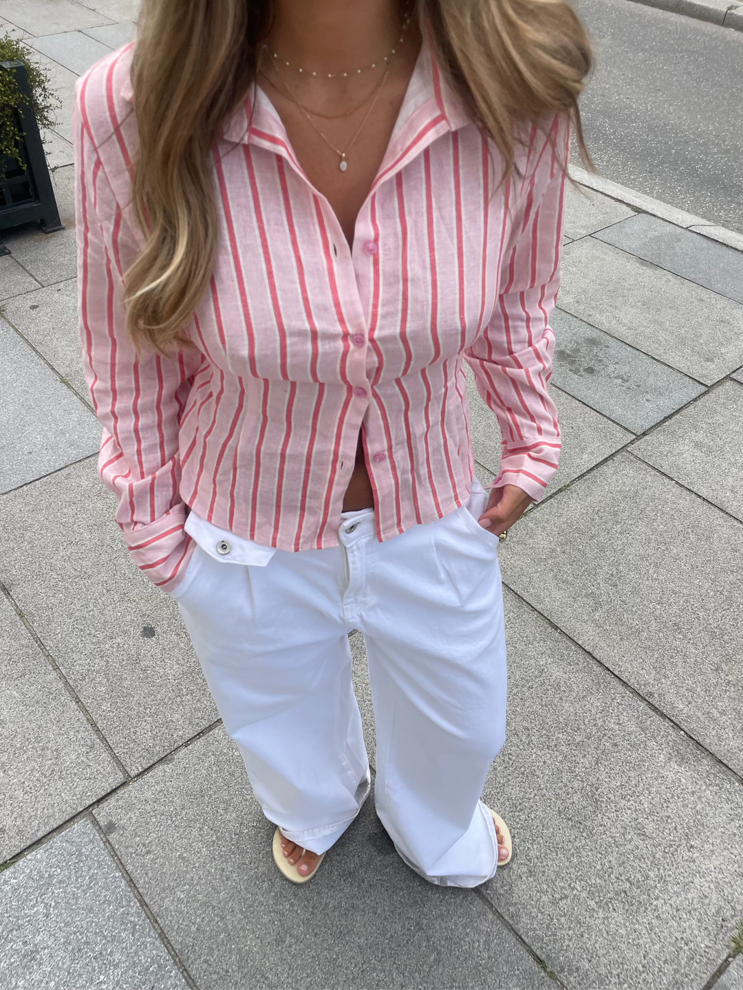Liora striped linen shirt - Light pink/Pink