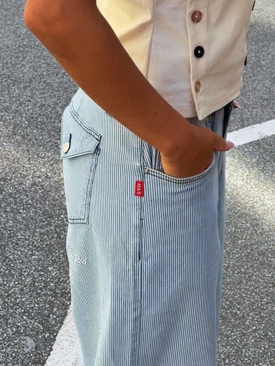 Bianca striped low-rise loose jeans - White/blue