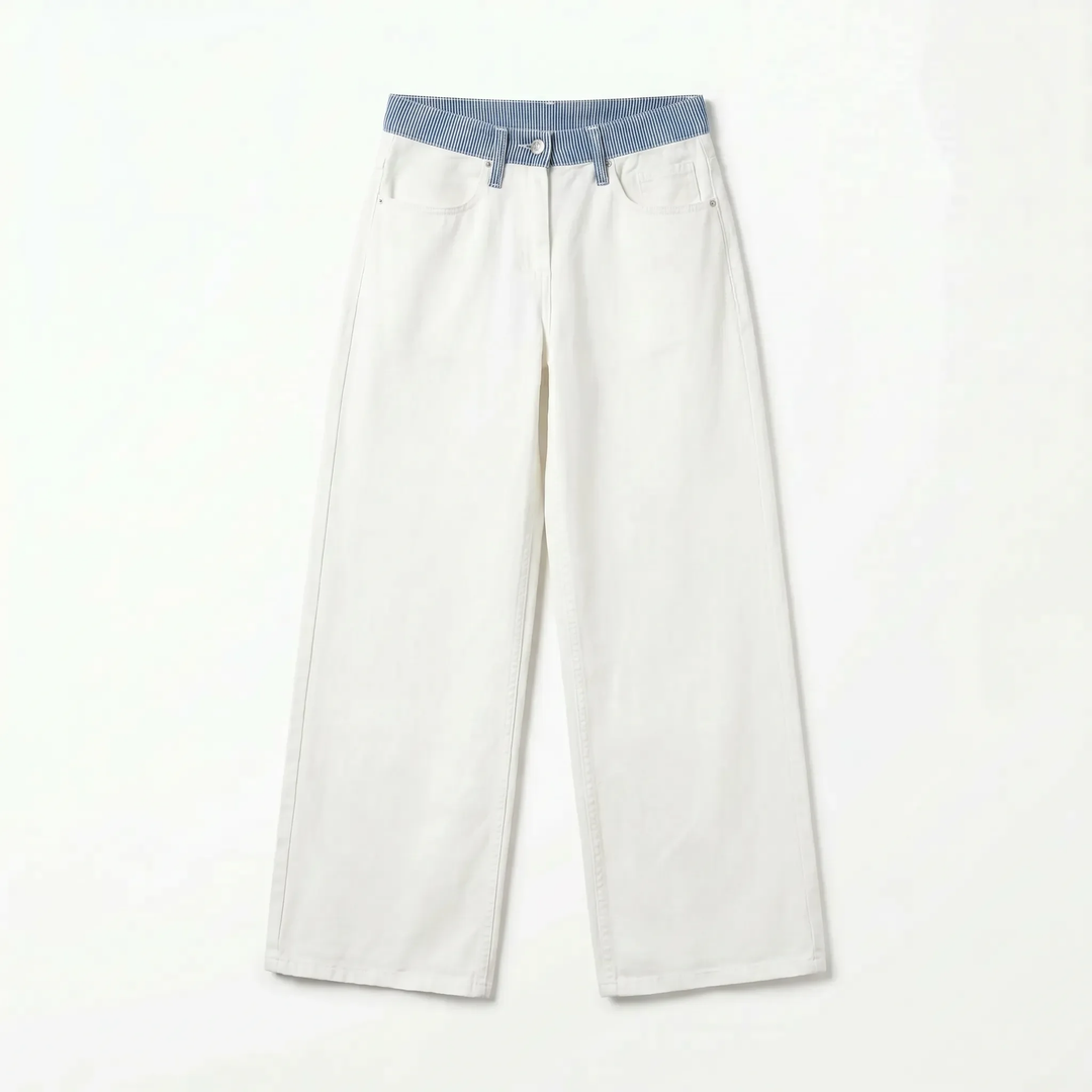 Bjørk striped low-waisted loose jeans - White/Blue