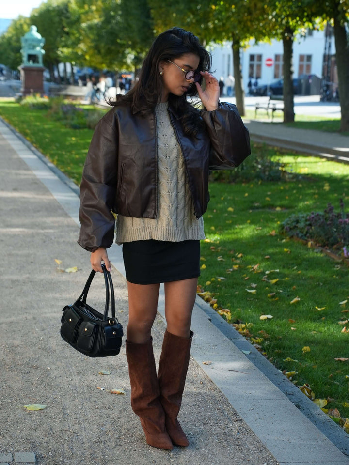 Amber pu bomber jacket - Dark brown