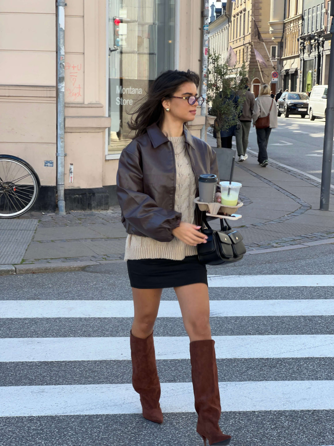 Amber pu bomber jacket - Dark brown