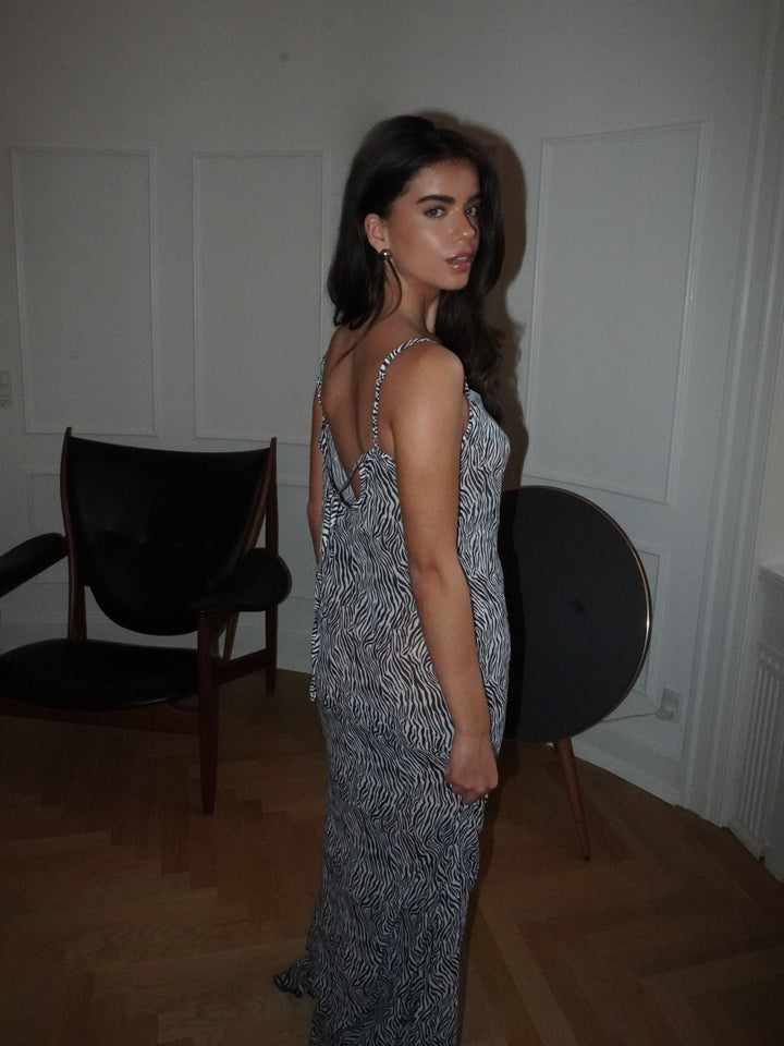 Celeste mesh maxi zebra dress - Black/white