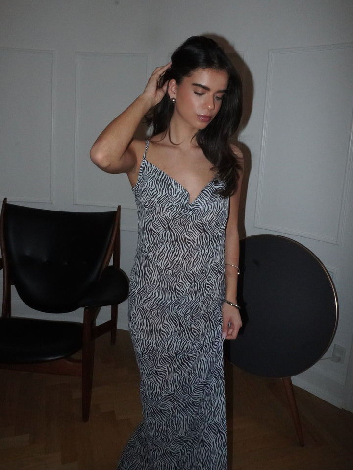 Celeste mesh maxi zebra dress - Black/white
