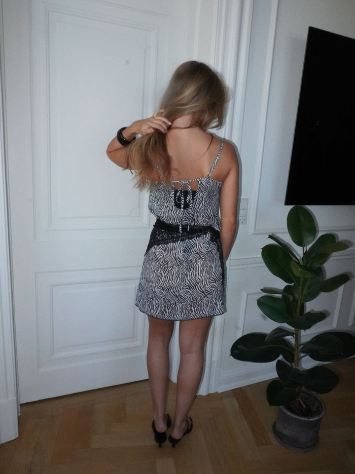 Celeste mesh mini zebra dress - Black/white