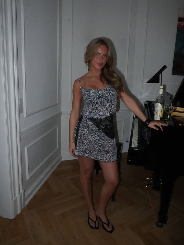 Celeste mesh mini zebra dress - Black/white