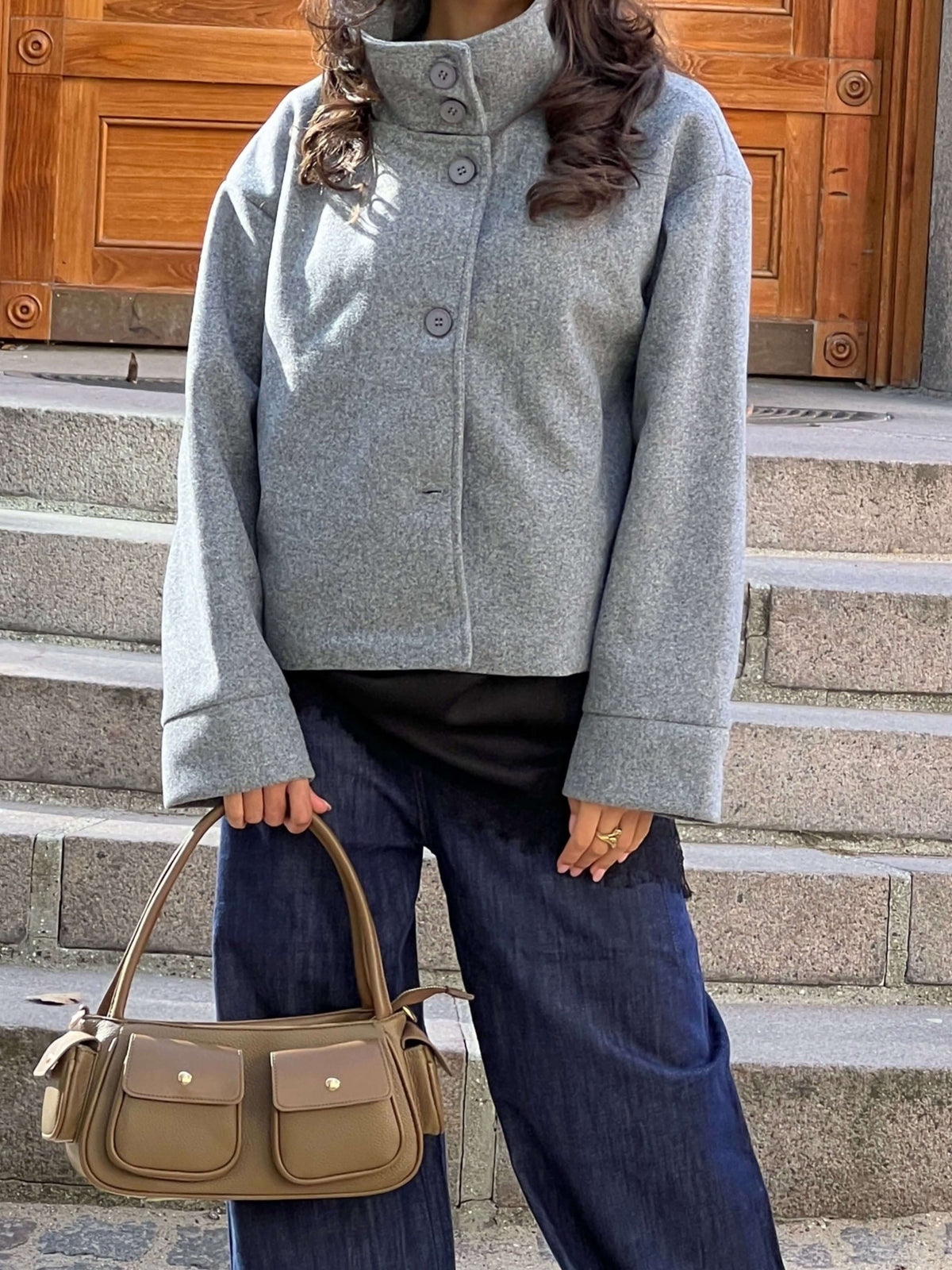 Clea High Neck Jacket Grey