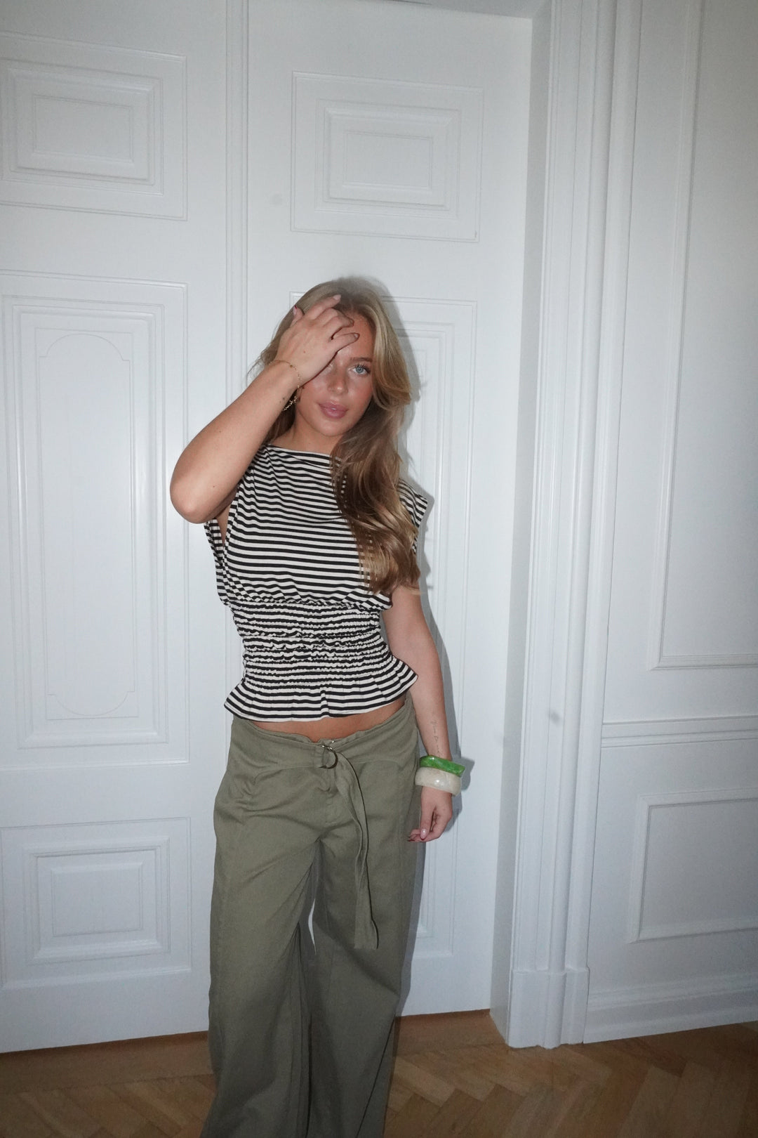 Bianca striped smock top - Brown/white