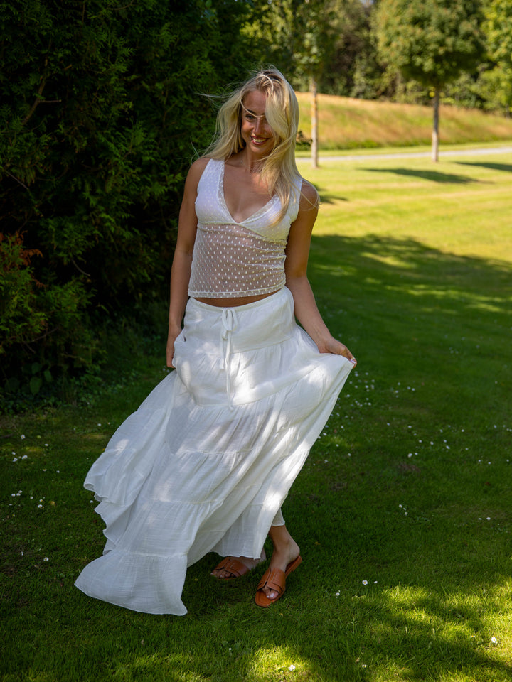 Francesca mesh V-neck top - White
