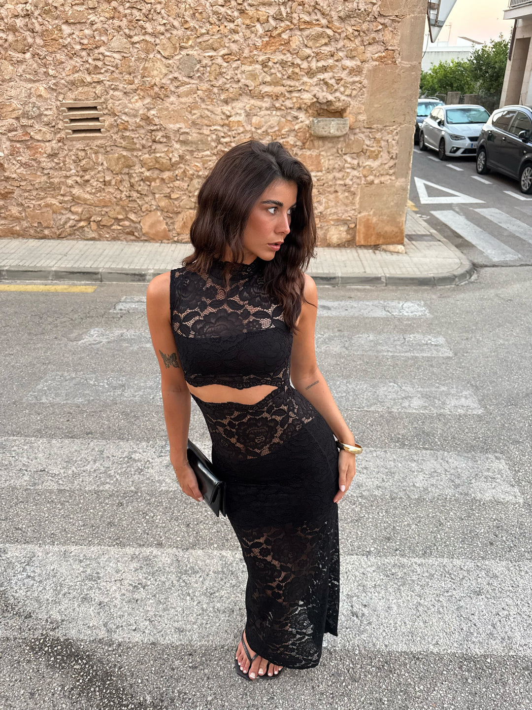 Lydia lace maxi dress - Black