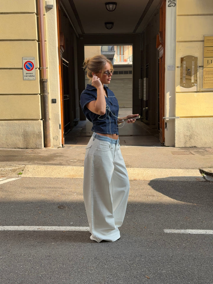 Bjørk striped low-waist loose jeans - White