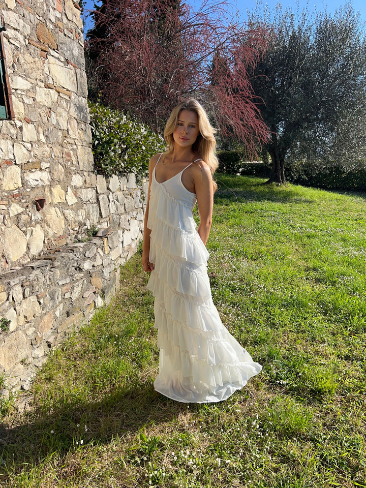 Rie maxi ruffle dress - White
