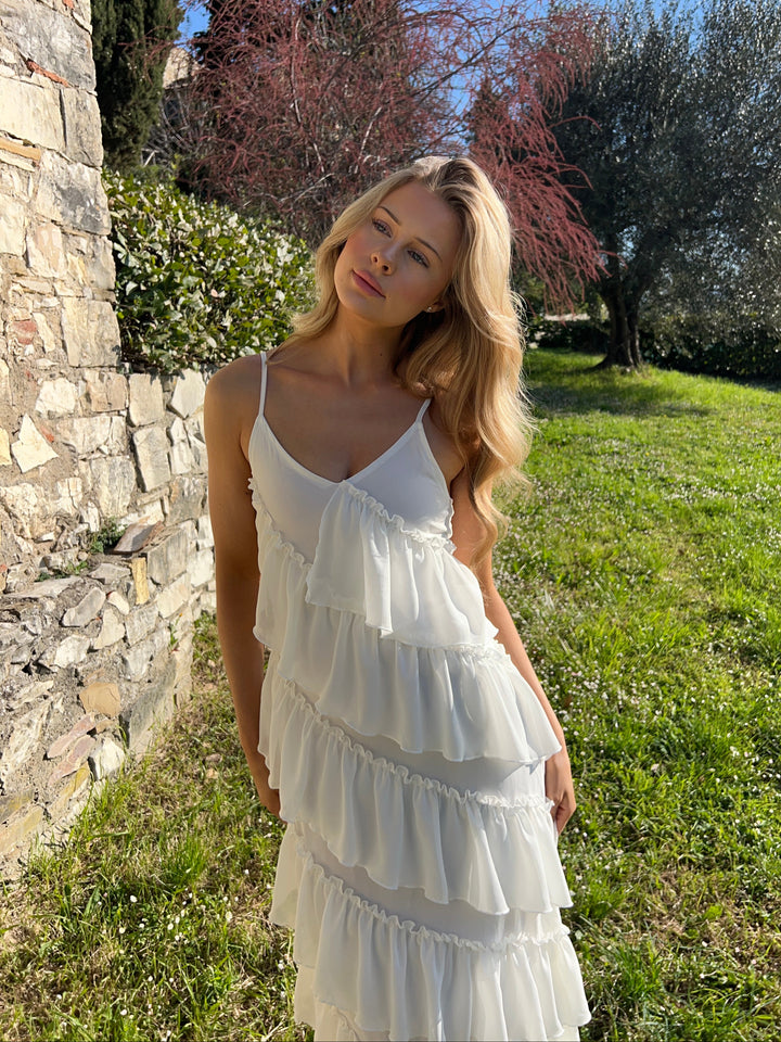 Rie maxi ruffle dress - White