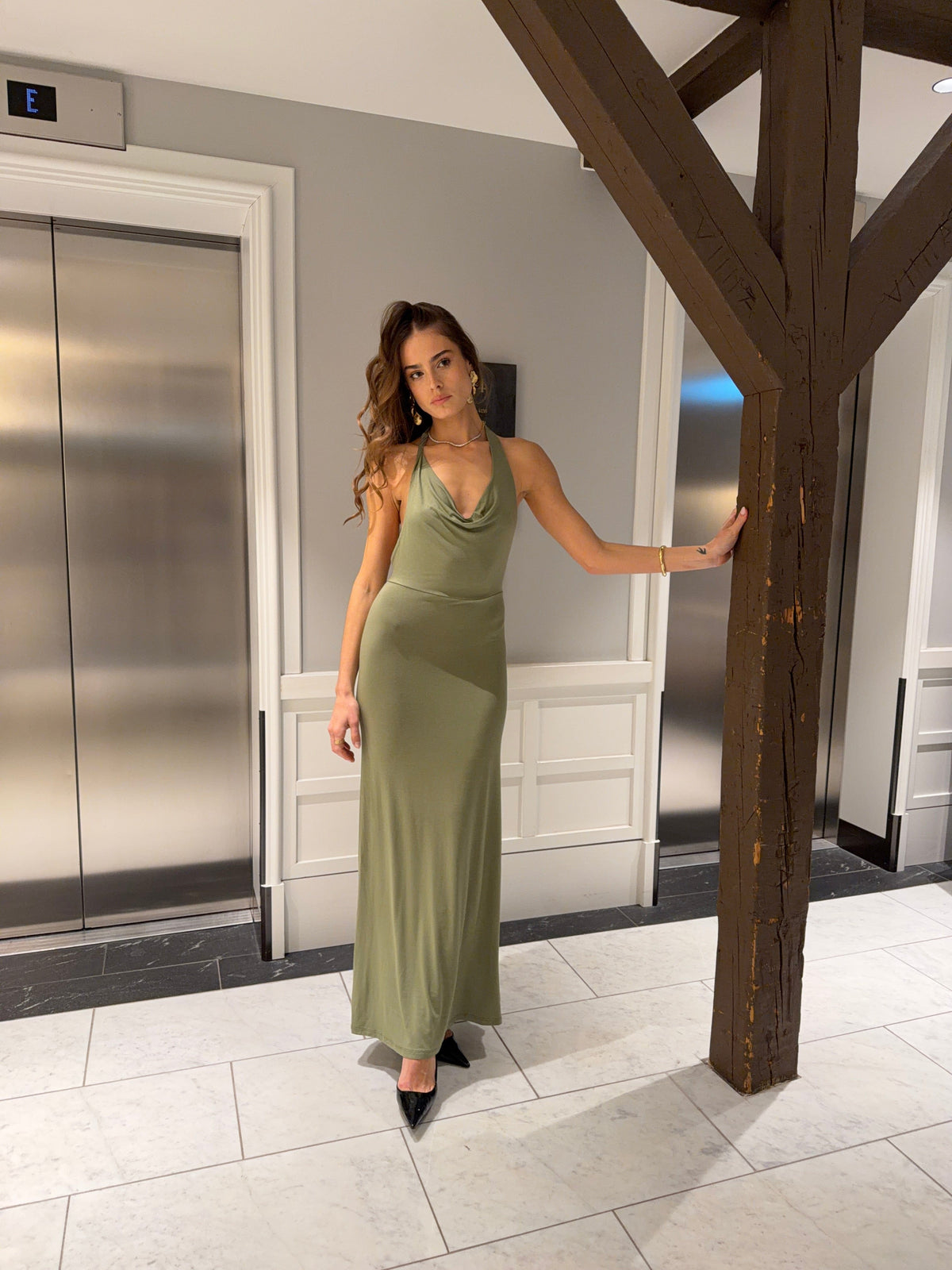 Gela Open Back Dress Sage