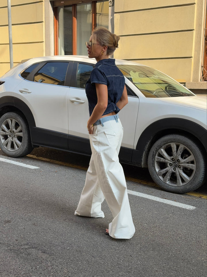 Bjørk striped low-waist loose jeans - White