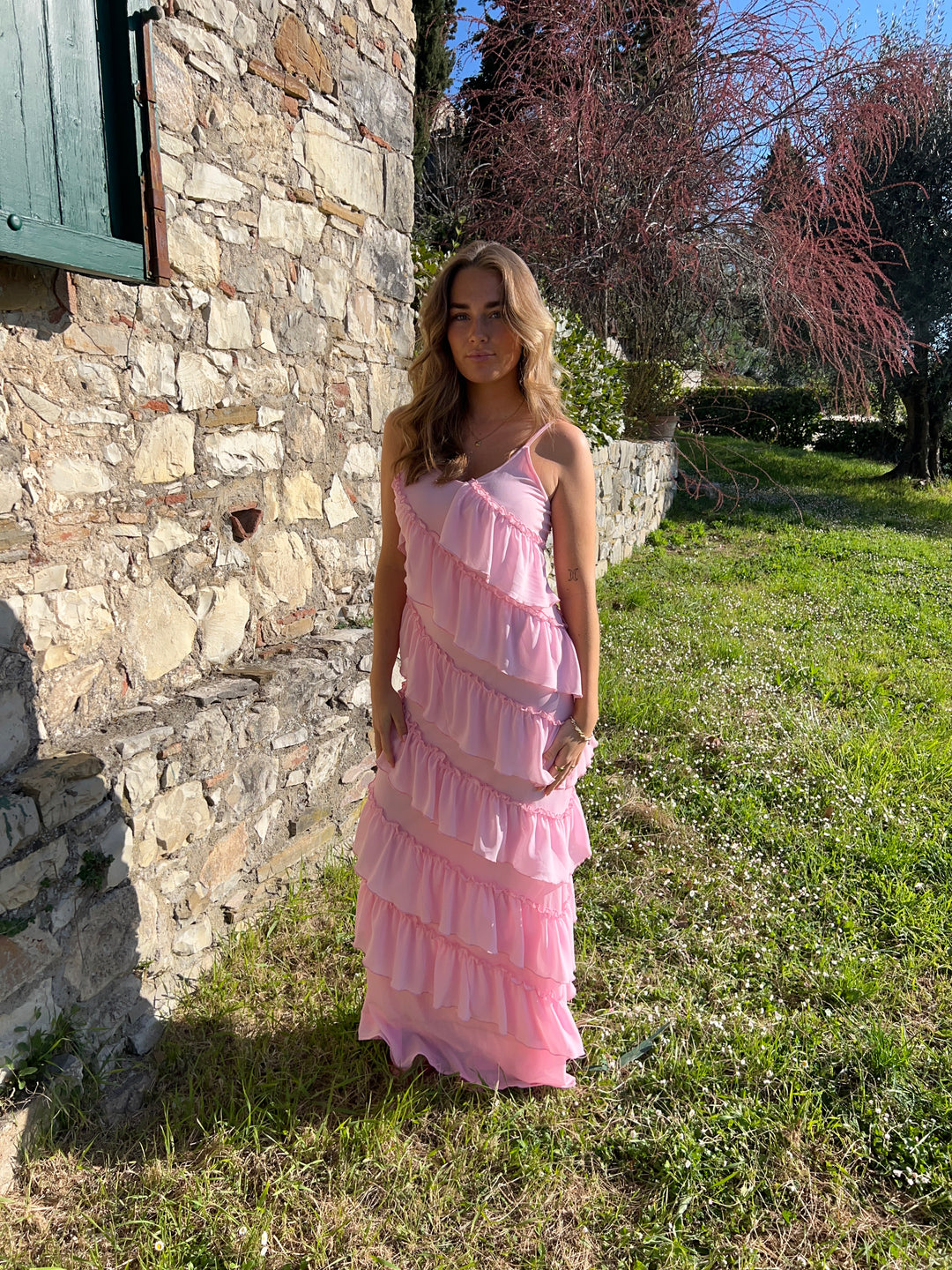 Rie maxi ruffle dress - Light pink