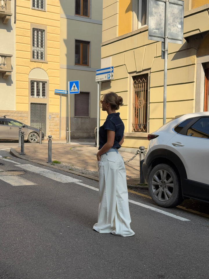 Bjørk striped low-waist loose jeans - White