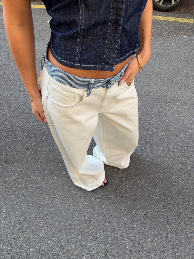 Bjørk striped low-waisted loose jeans - White/Blue