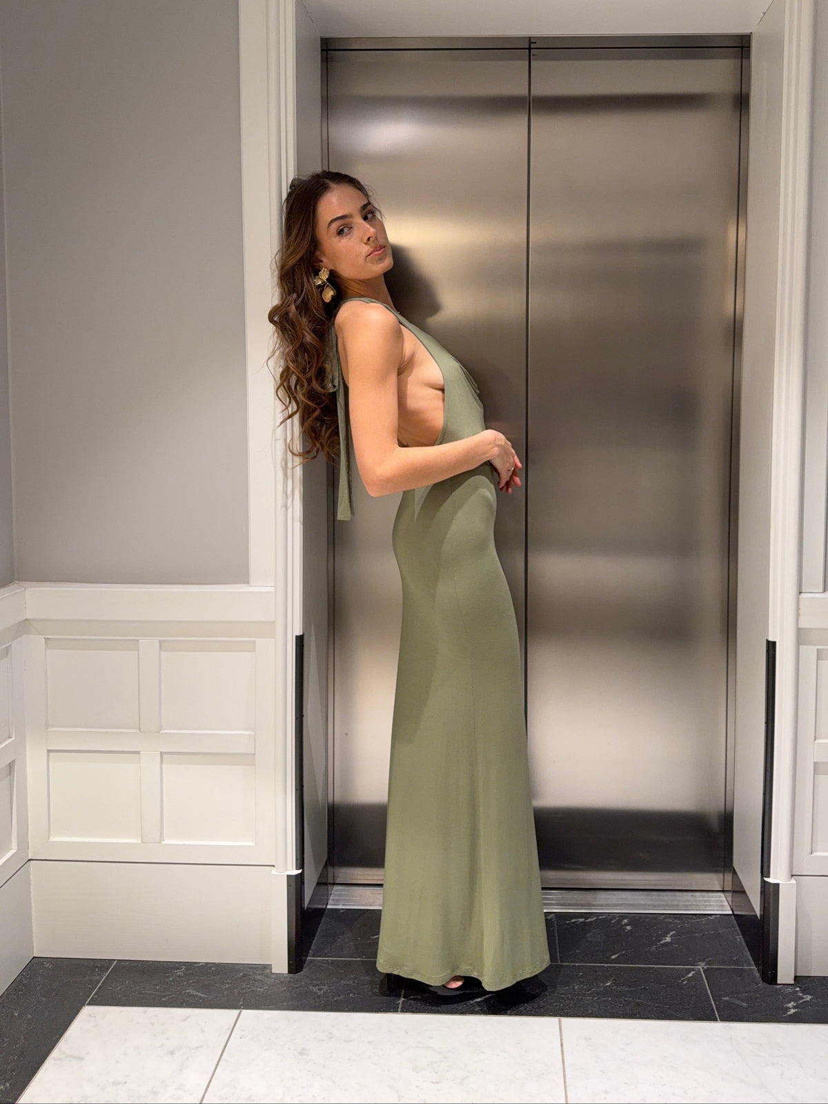Gela Open Back Dress Sage