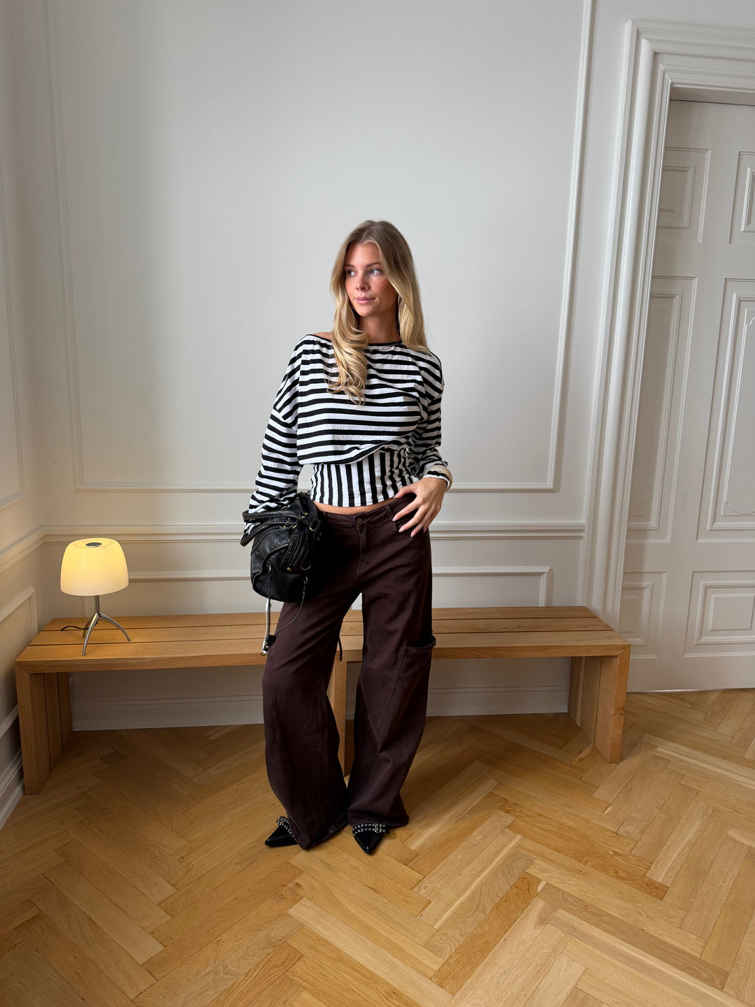 Ida fitted striped long-sleeved top - Black/white