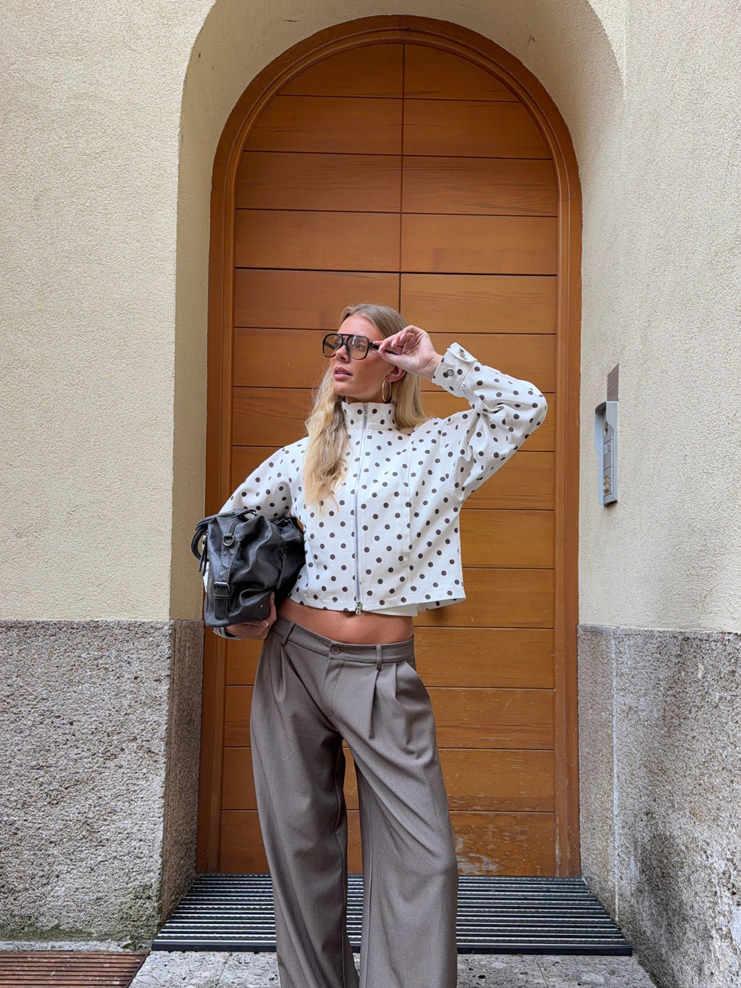 Lenoa fitted polka-dot zip jacket - Brown/white