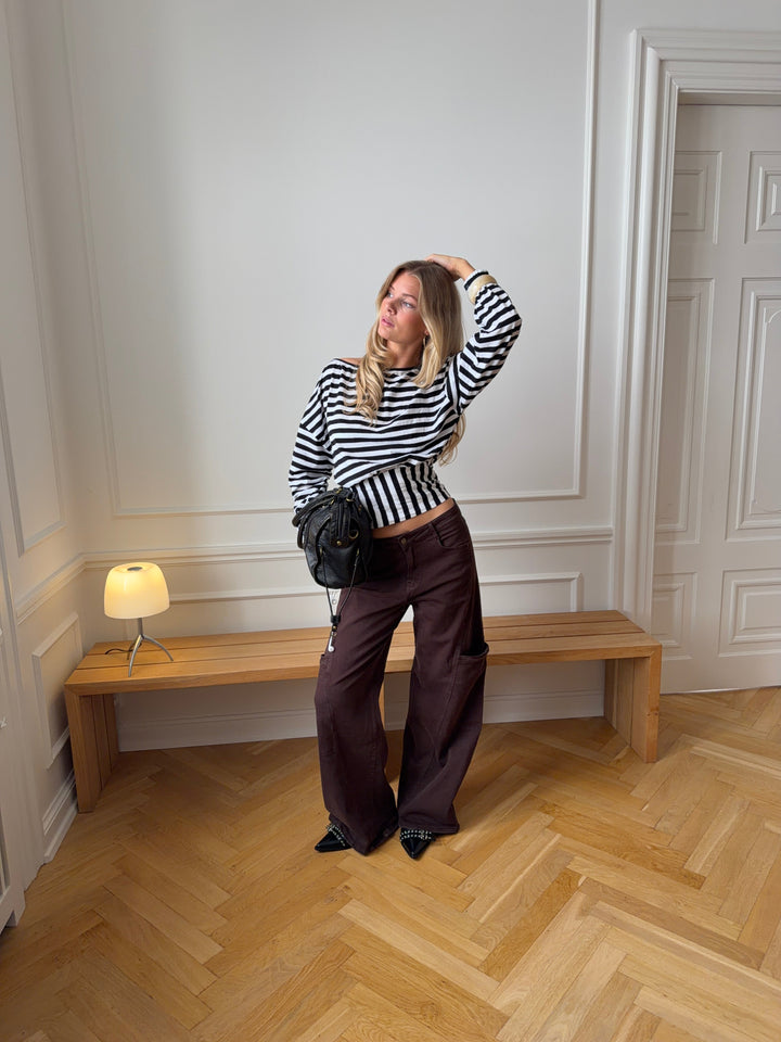 Ida fitted striped long-sleeved top - Black/white