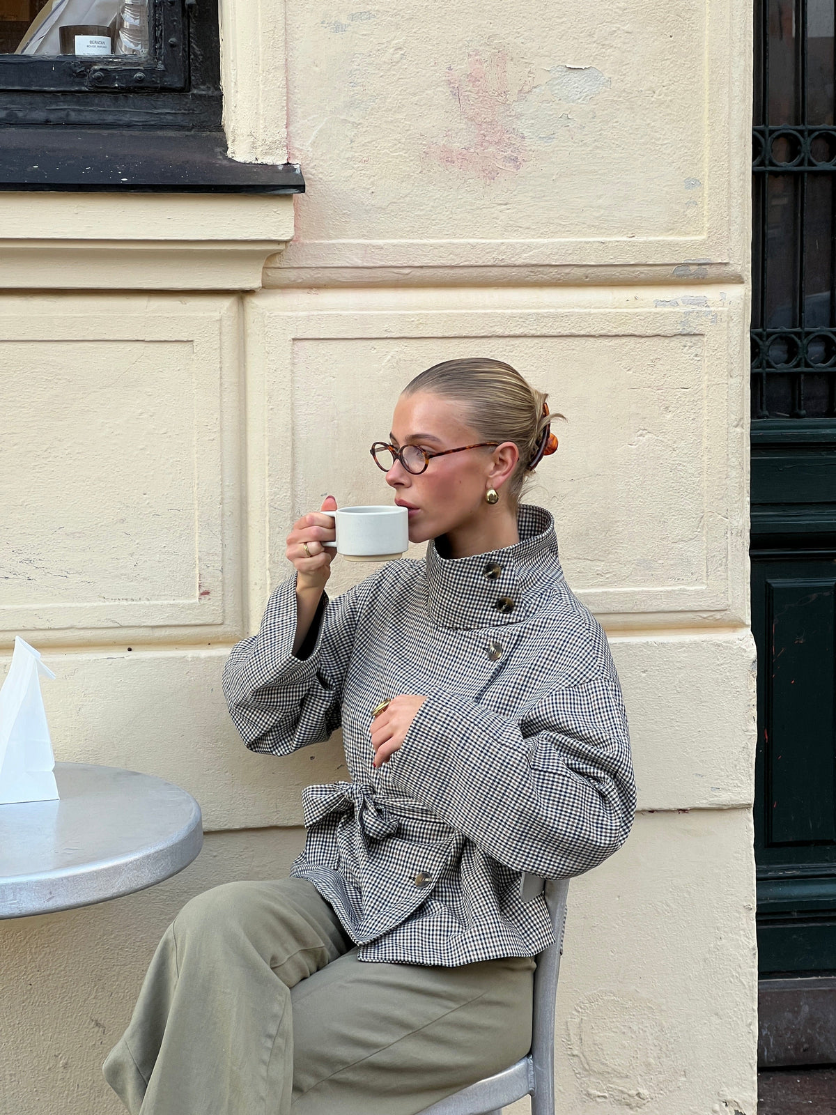 Alessia Funnel Neck Jacket Checked