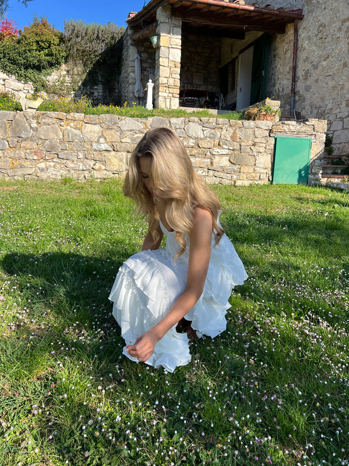 Rie maxi ruffle dress - White