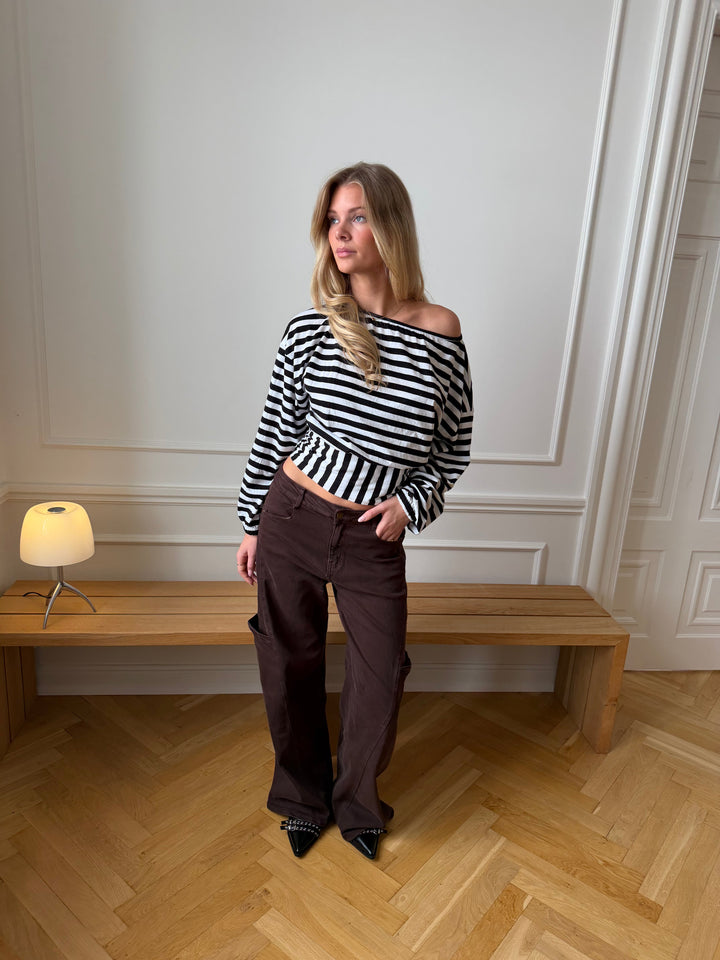 Ida fitted striped long-sleeved top - Black/white