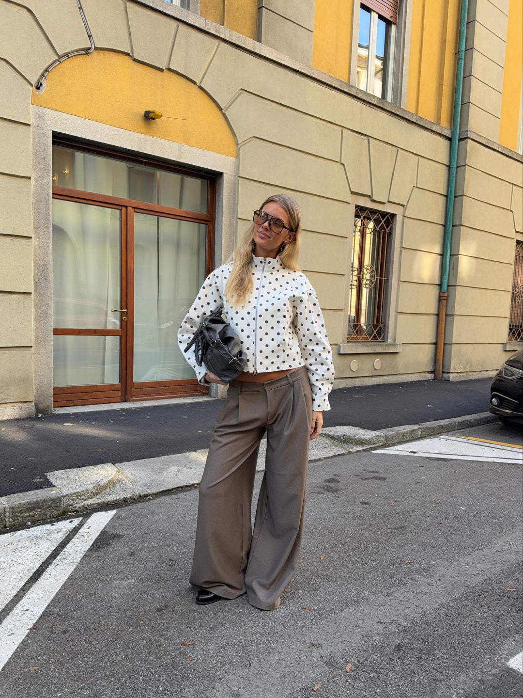 Lenoa fitted polka-dot zip jacket - Brown/white