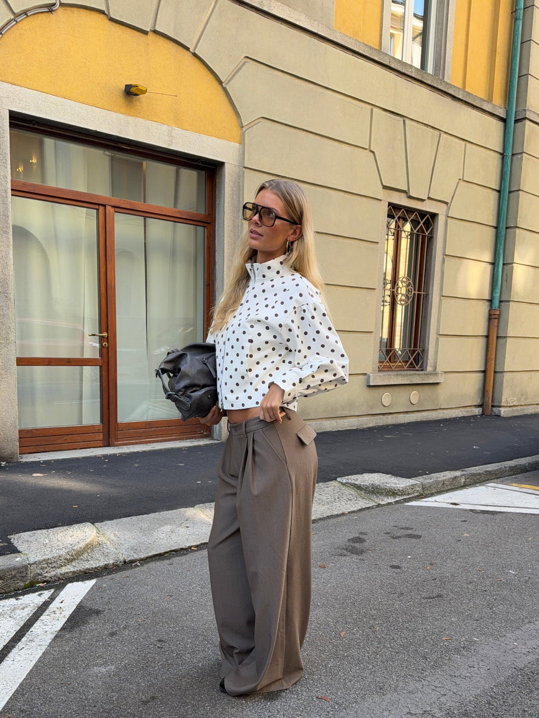 Lenoa fitted polka-dot zip jacket - Brown/white