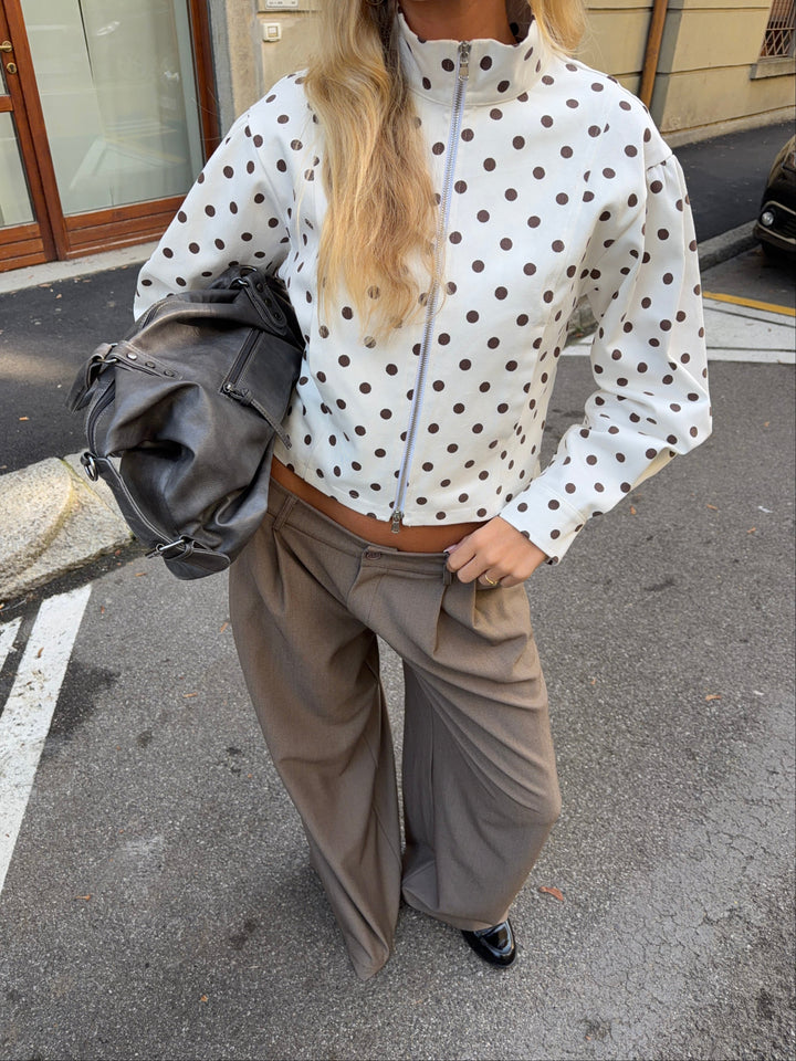 Lenoa fitted polka-dot zip jacket - Brown/white