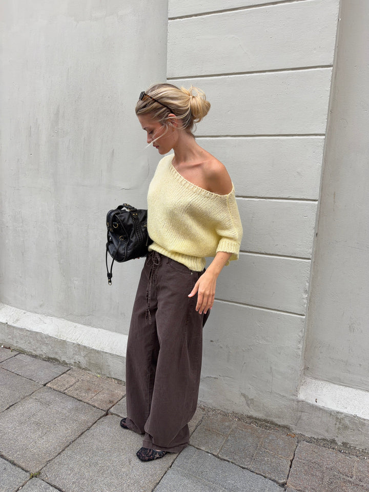 Ora fitted short-sleeved knit - Light yellow