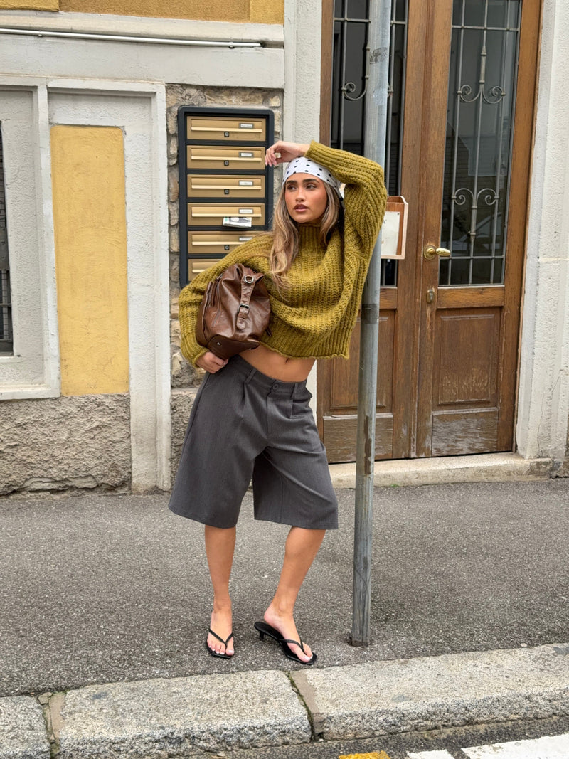Carla chunky high-neck sweater - Olive green