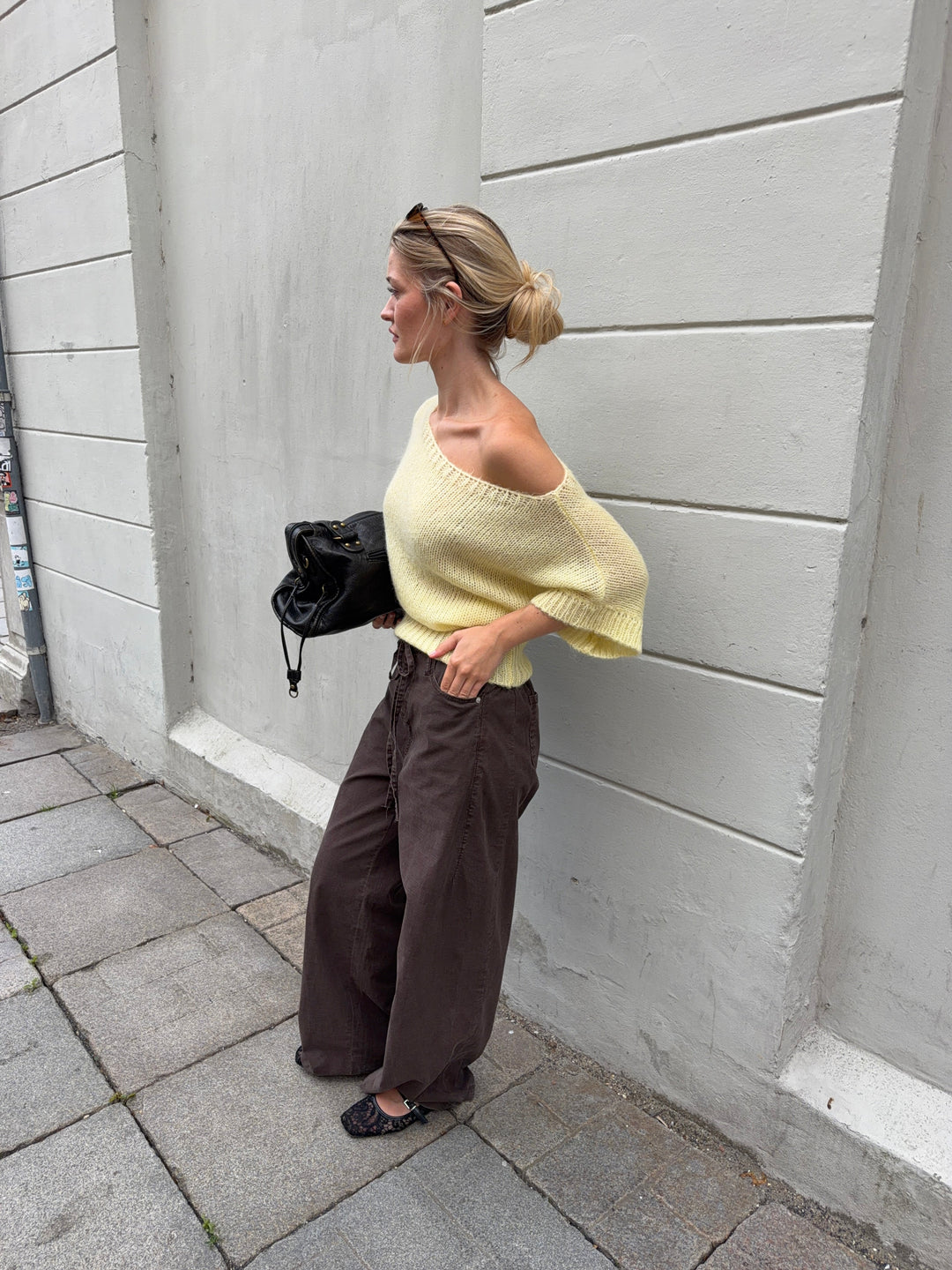 Ora fitted short-sleeved knit - Light yellow
