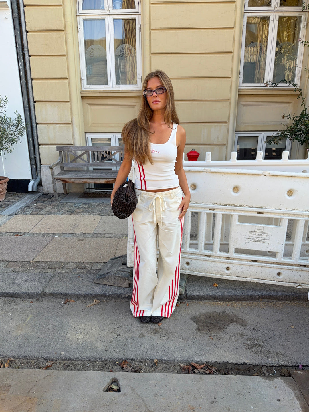 Leora rib top - White/red