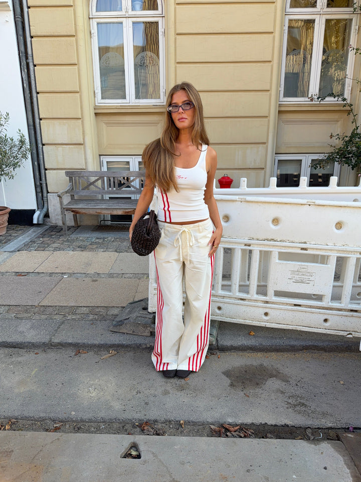 Leora rib top - White/red