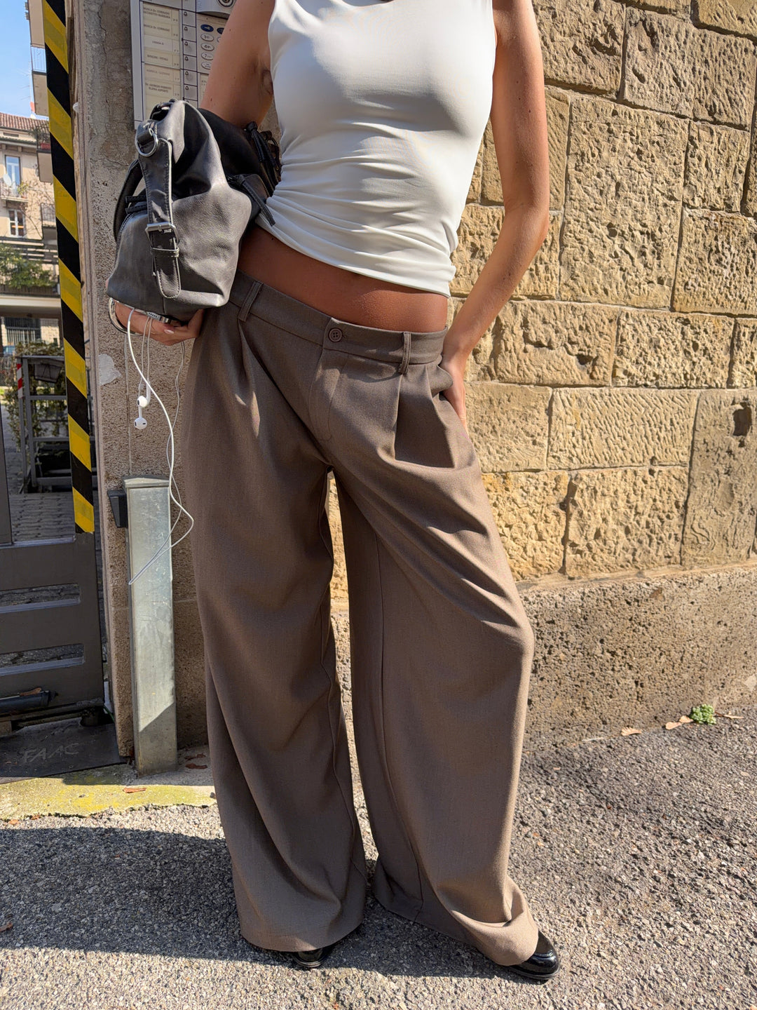 Holly loose suit pants - Brown melange