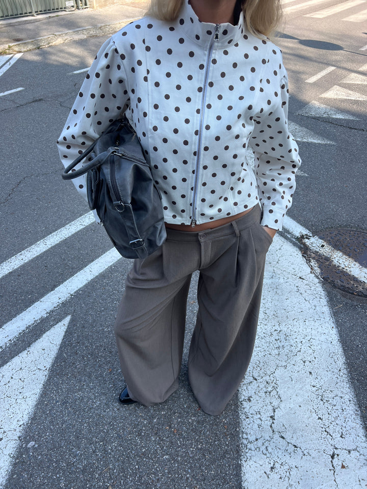 Lenoa fitted polka-dot zip jacket - Brown/white