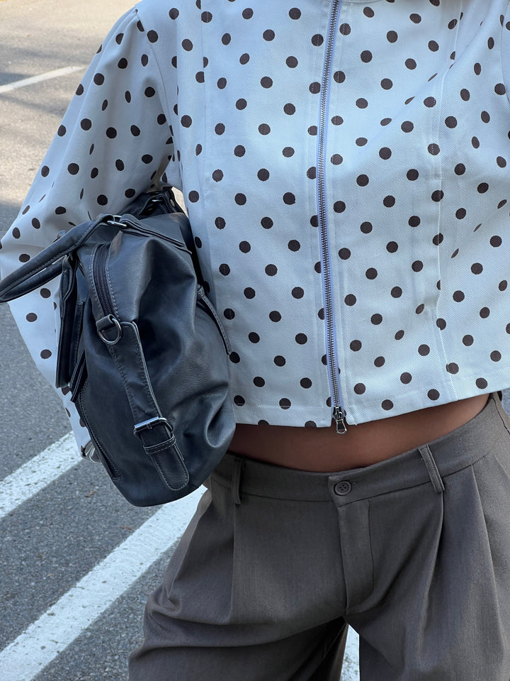 Lenoa fitted polka-dot zip jacket - Brown/white