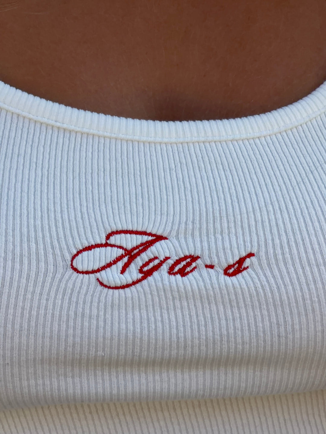 Leora rib top - White/red