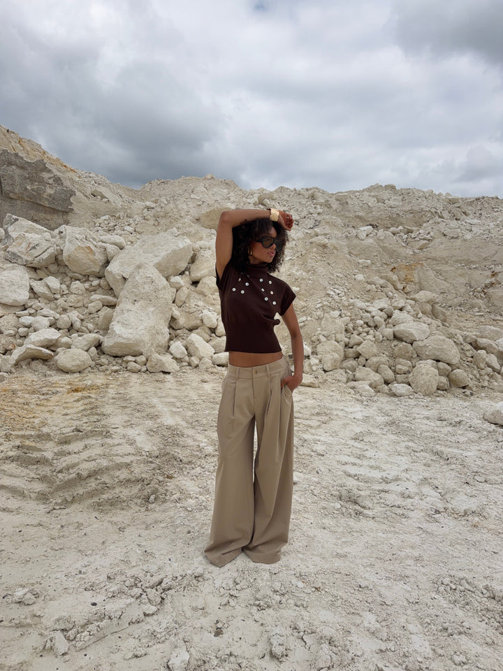 Bea high neck knitted top - Dark brown