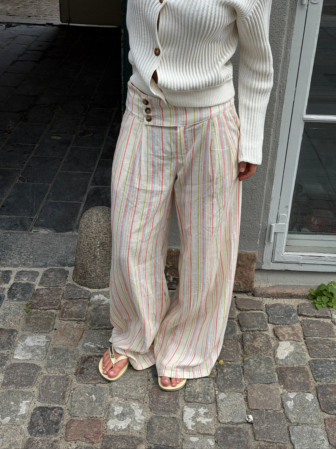 Lira striped loose linen pants - Cream white