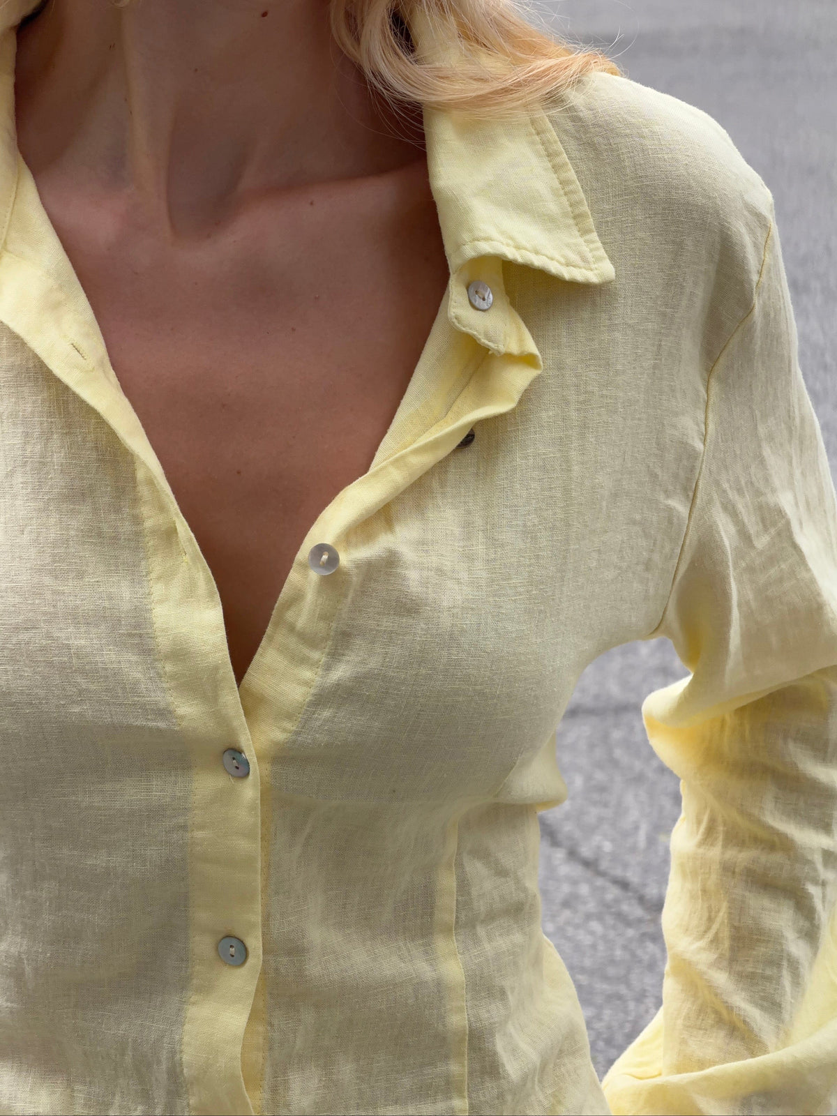 Lira Fitted Linen Shirt Light Yellow