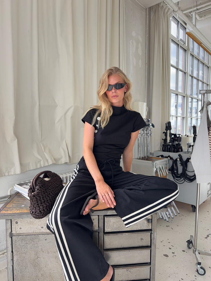 Jua stripe detail baggy pants - Black/white