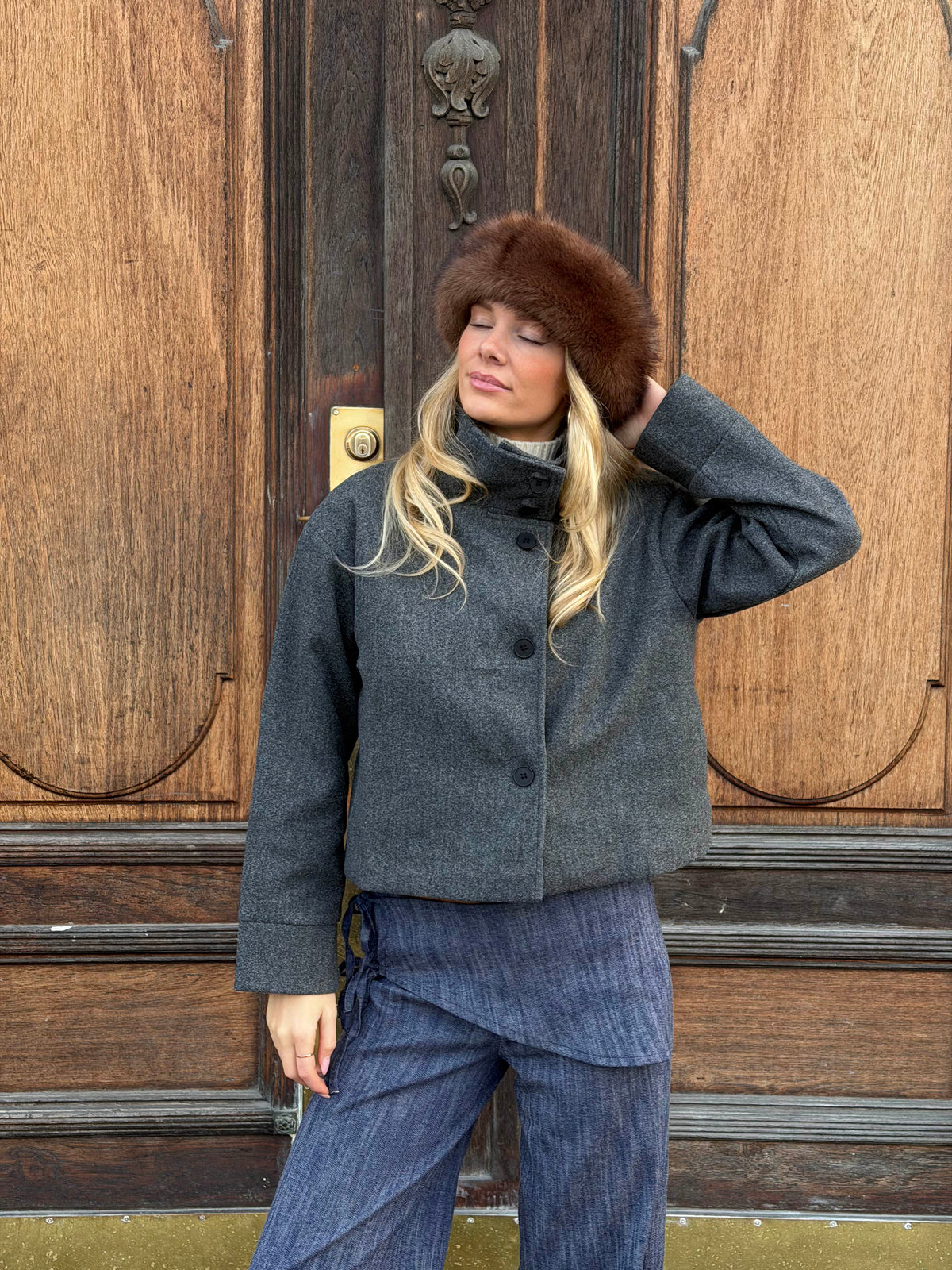 Clea High Neck Jacket Dark Grey