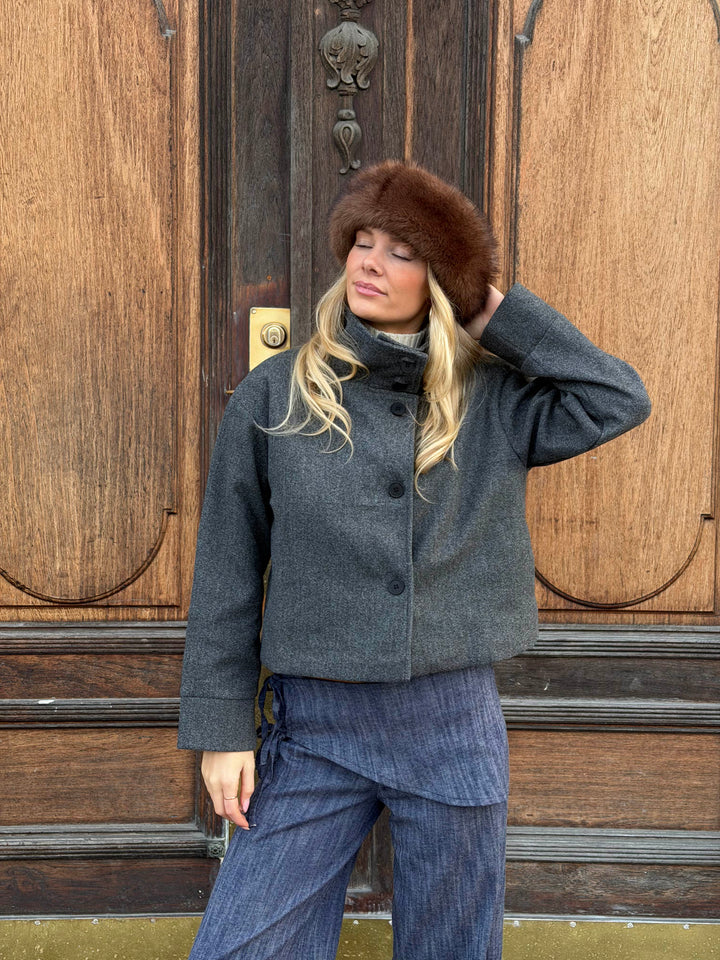 Clea High Neck Jacket - Dark grey