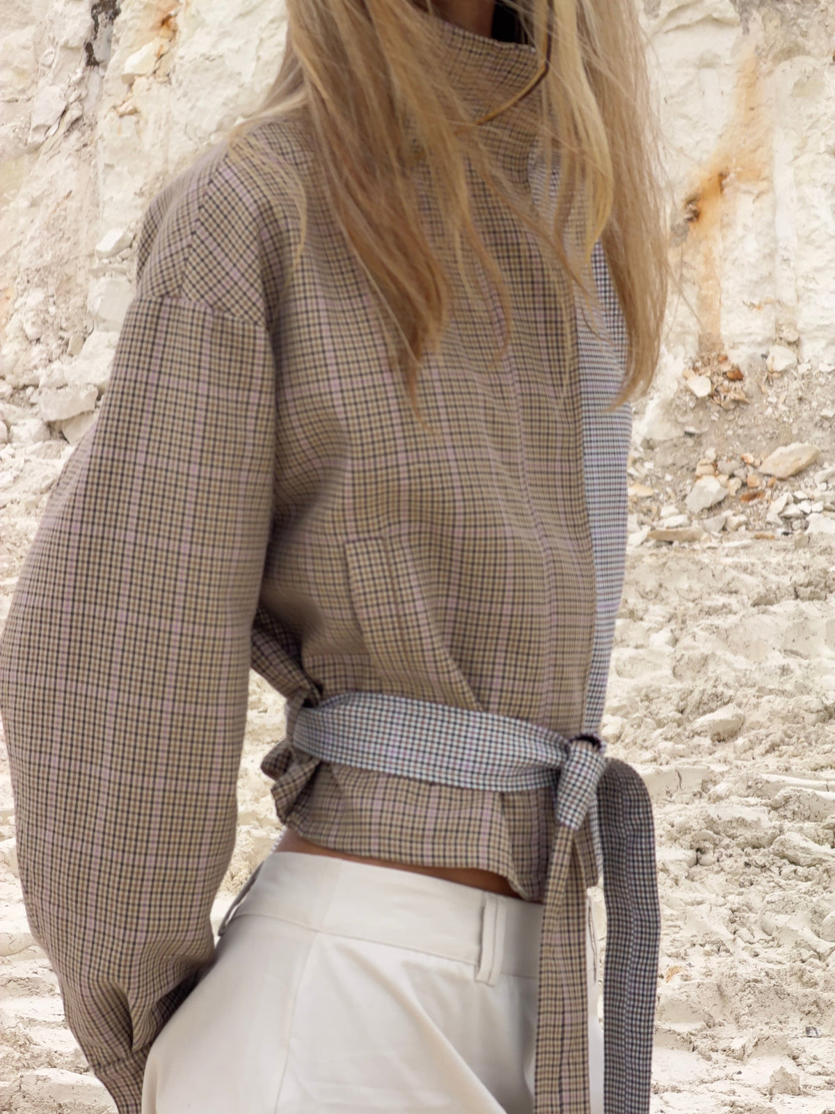 Melona Checked Bomber Jacket Beige