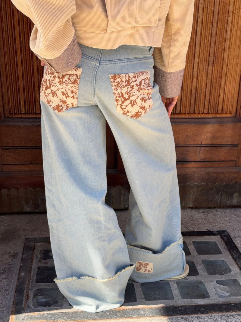 Isla fold up baggy jeans - Light blue