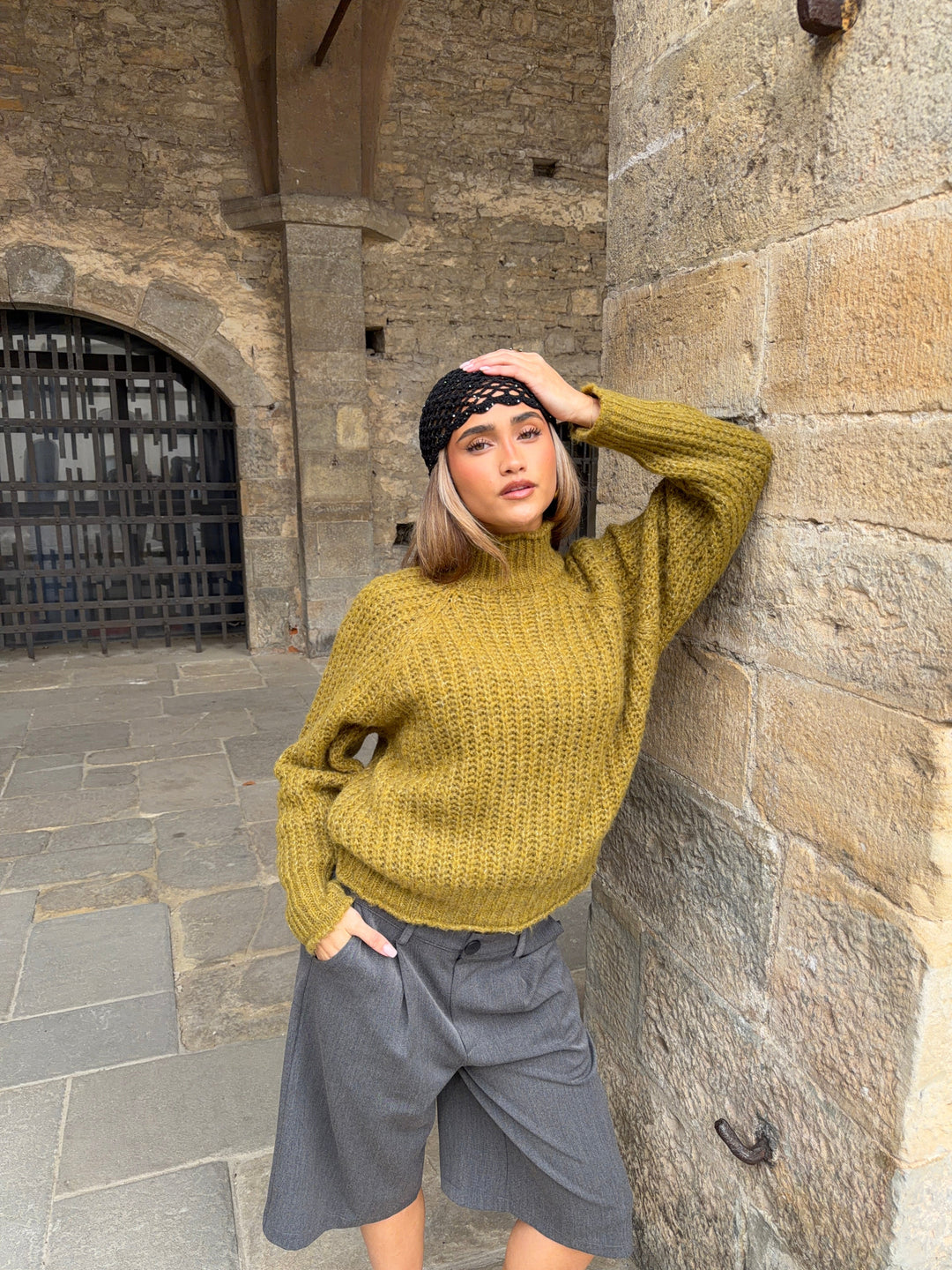 Carla chunky high-neck sweater - Olive green